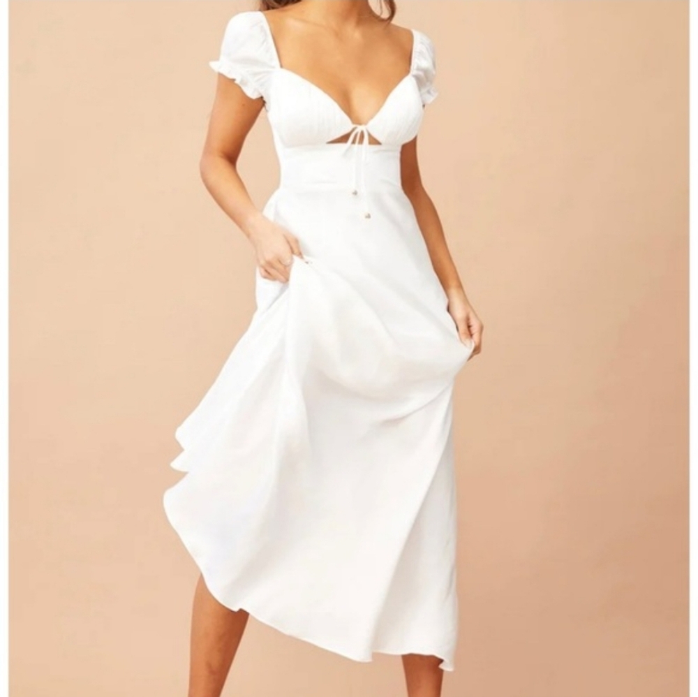 NWT Sage And Paige Jasmine Silky White Bridal Midi Dress Women's Size L